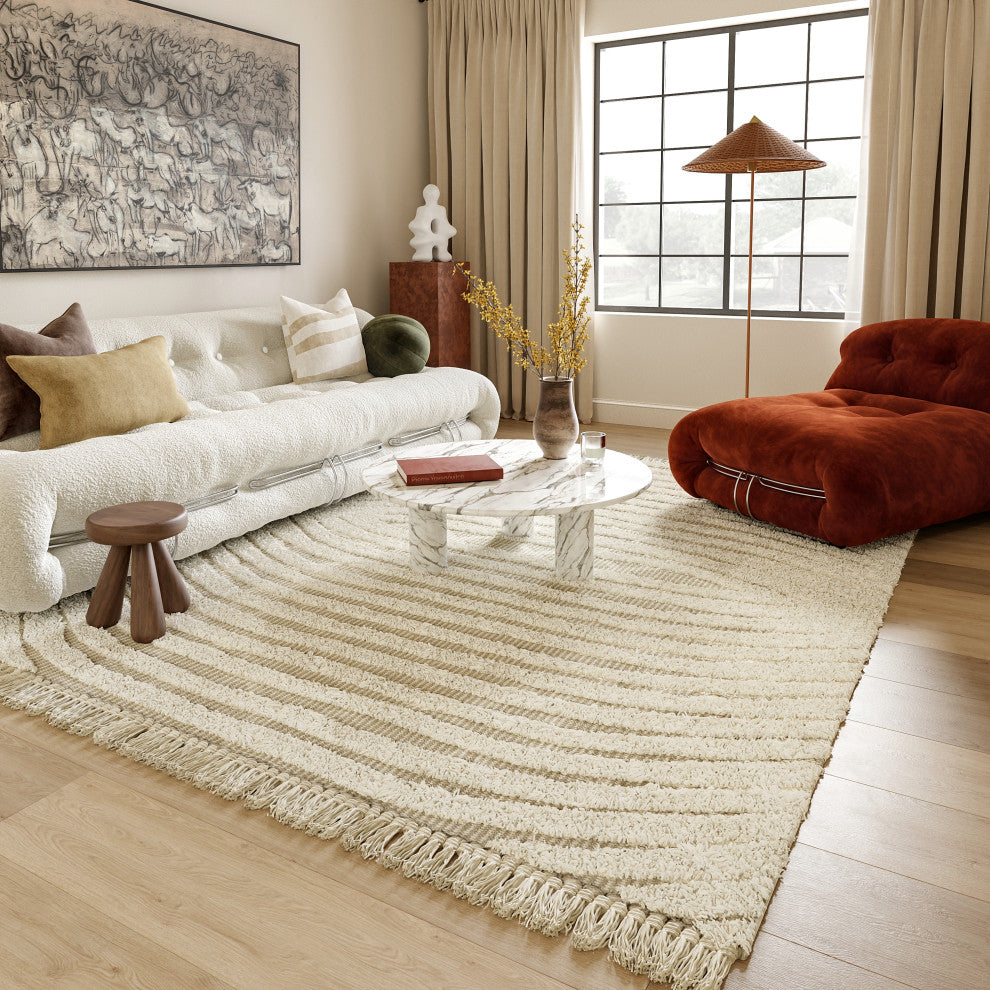 Riley Textured Shag Area Rug, Cream 10'x14'