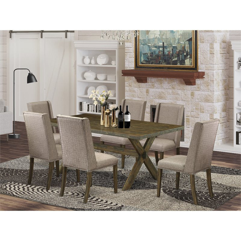 X777Fl716-7, 7-Piece Small Table Set, 6 Chairs and Dinner Table Hardwood