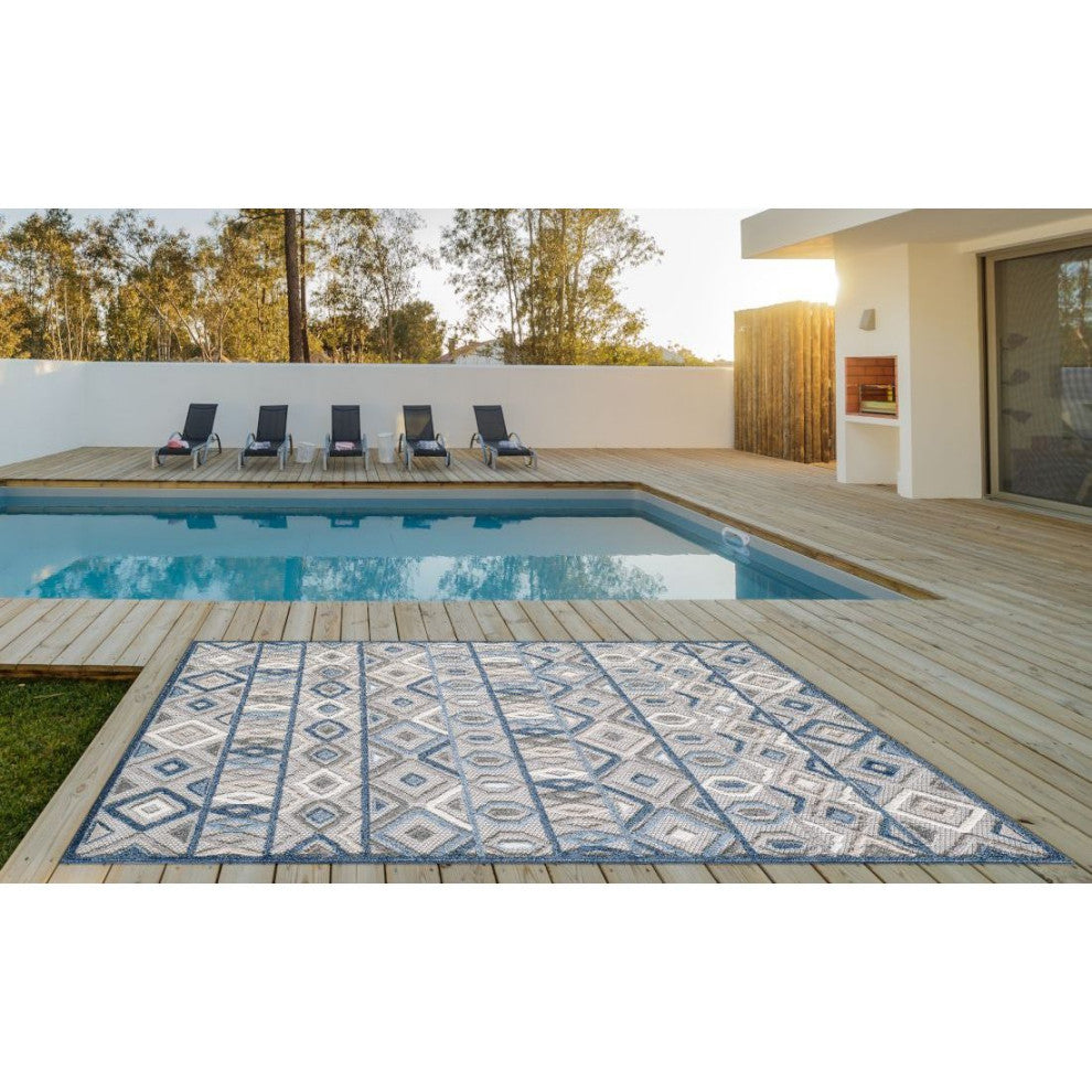 KAS Calla 6921 Grey/Blue Aztec Area Rug, 5'3" x 7'