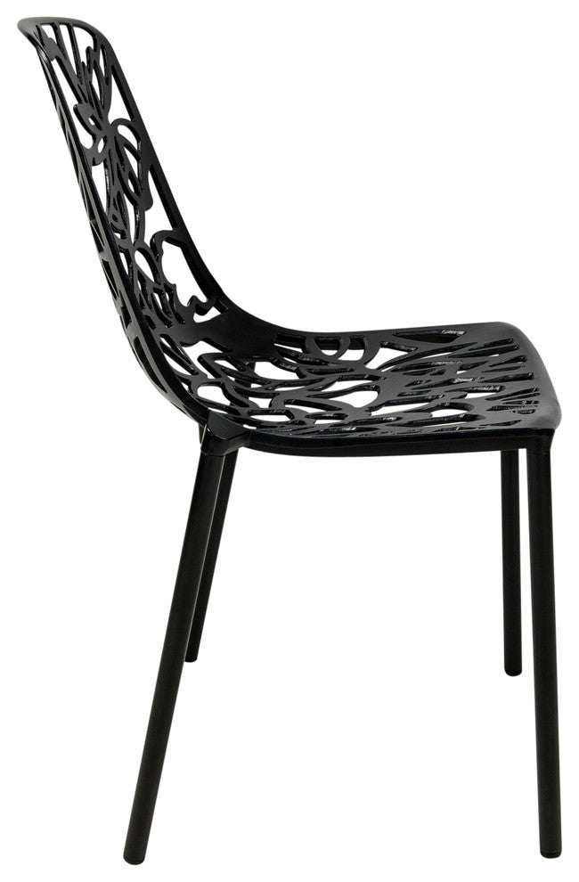 LeisureMod Devon Modern Outdoor Stackable Aluminum Dining Chair, Set of 4, Black