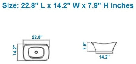 ADM Rectangular Countertop Vessel Sink, White, 23", Glossy White