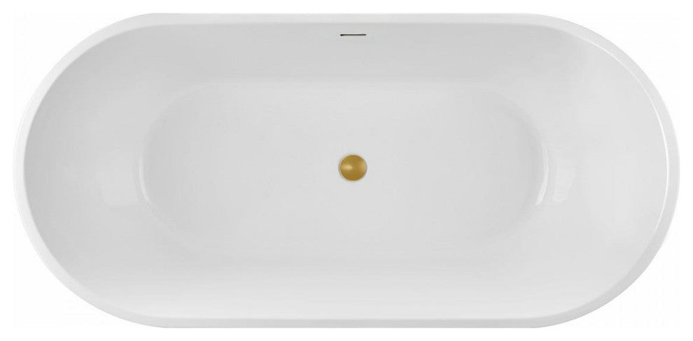 Mia Acrylic Double Ended Freestanding Tub, White / Brushed Brass Drain, 67 Inch