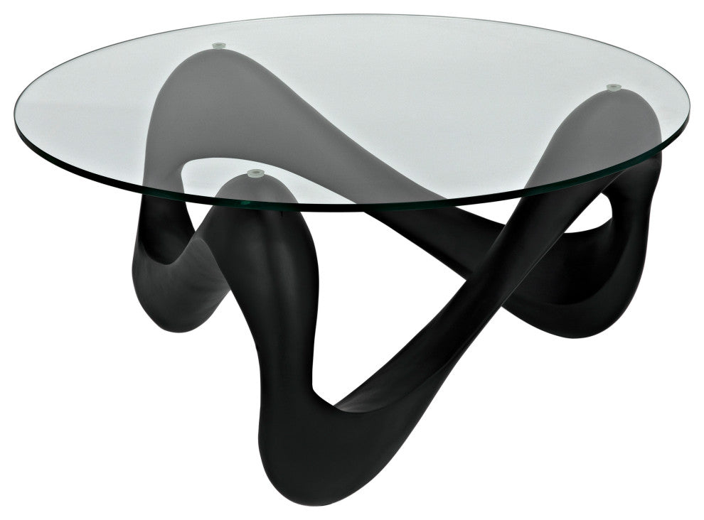 Orion Coffee Table, Black Resin Cement With Glass