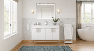 Lockhart Bath Vanity, White, 48", Polished Chrome Hardware, Single Sink, Freestanding