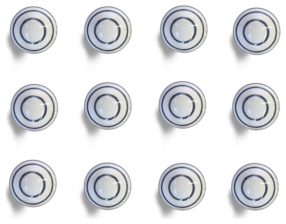 Set of Twelve White and Black Ceramic Drawer Pull Knobs