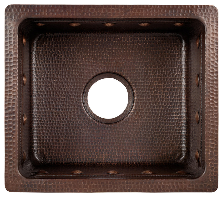 16" Gourmet Rectangular Hammered Copper Bar/Prep Sink, Barrel Strap Design