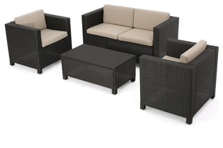 GDF Studio Venice Outdoor 4-Piece Wicker Sofa Set With Cushions