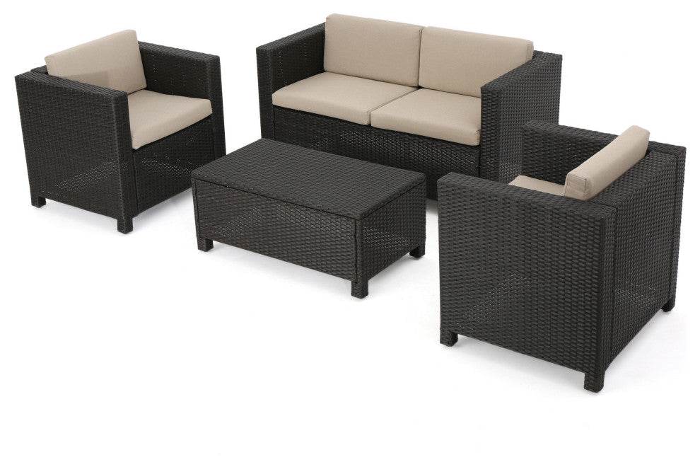 GDF Studio Venice Outdoor 4-Piece Wicker Sofa Set With Cushions