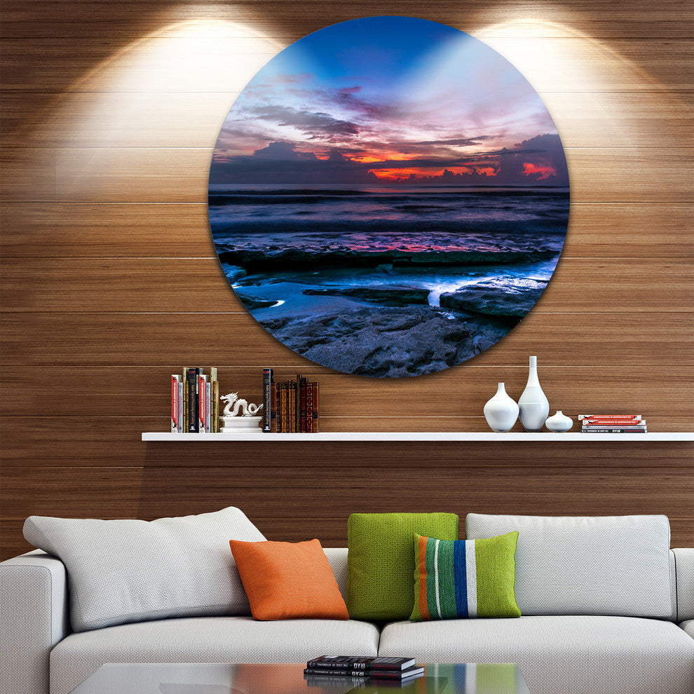 Exotic Dark Blue Coquina Dawn, Beach Large Disc Metal Wall Art, 11"