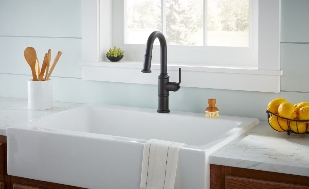 Kinzie Single Handle Pull-Down Prep Faucet, Satin Black