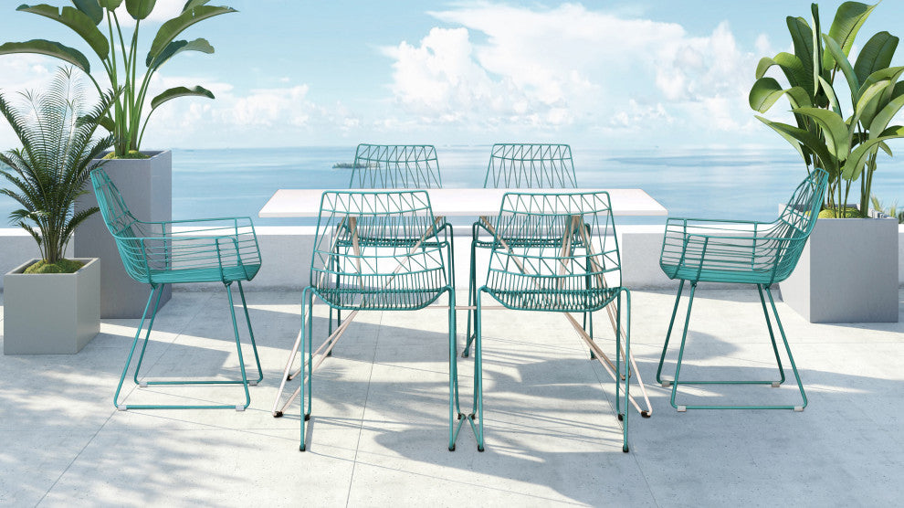 Ace 7 Piece Dining Set, Matte Teal