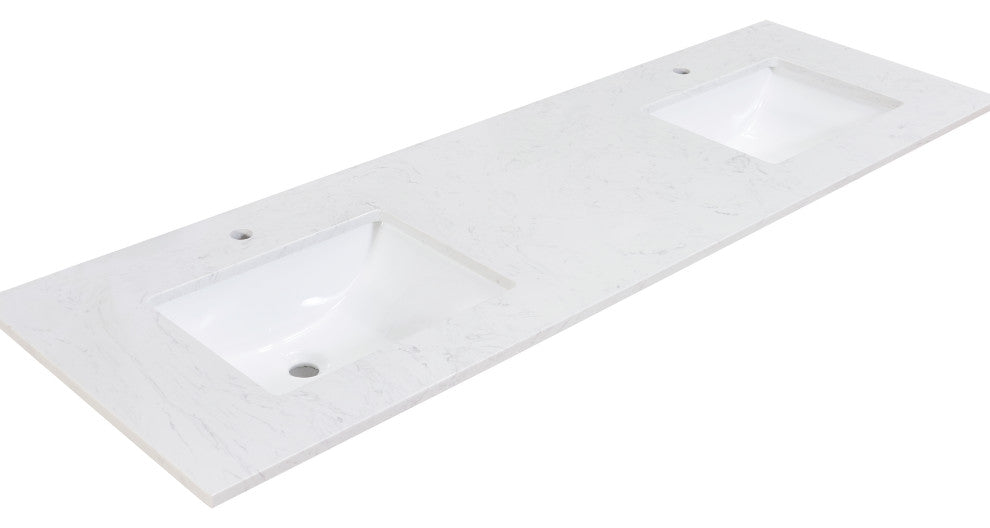 Salerno 73"  Engineered stone Vanity Top in Aosta White with White Sink