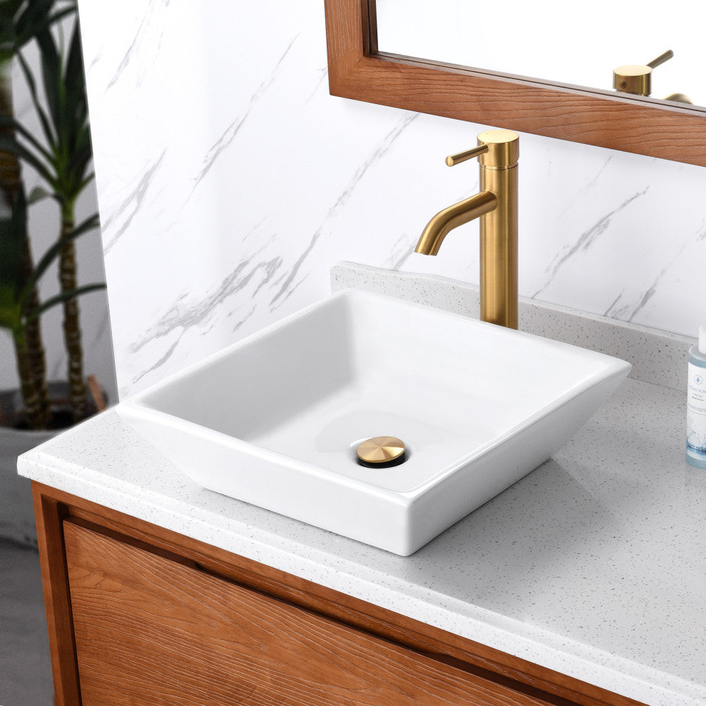 Luxier CS-006 Flat Square Bathroom Ceramic Vessel Sink Art Basin in White