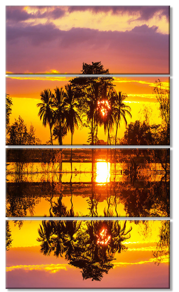 Trees Mirrored in Flooded Waters, Landscape Canvas Wall Art, 28"x48", 4 Panels