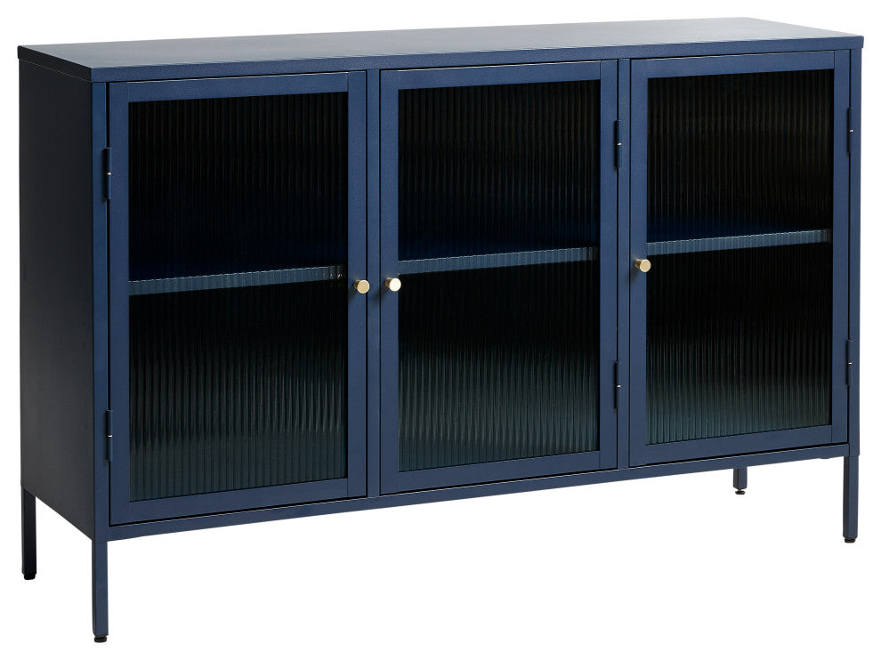 Metal & Glass 3-door Sideboard, Blue