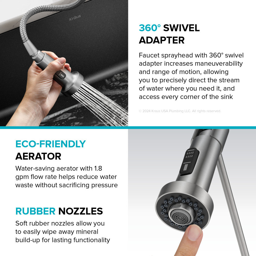 Bolden Commercial Style 2-Function Pull-Down 1-Handle 1-Hole Kitchen Faucet, Spot Free Stainless Steel/ Matte Black (Filter Kitchen Faucet)