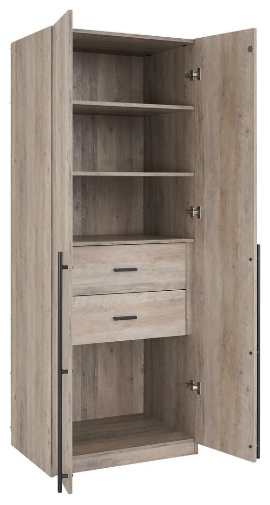 Lee Modern 2-Piece Wardrobe With 1 Rod, 2 Drawers, 3 Shoe Storage & 5 Shelves, Rustic Gray