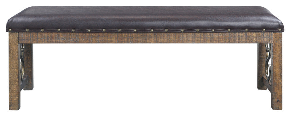 Black PU Bench, Weathered Cherry Finish