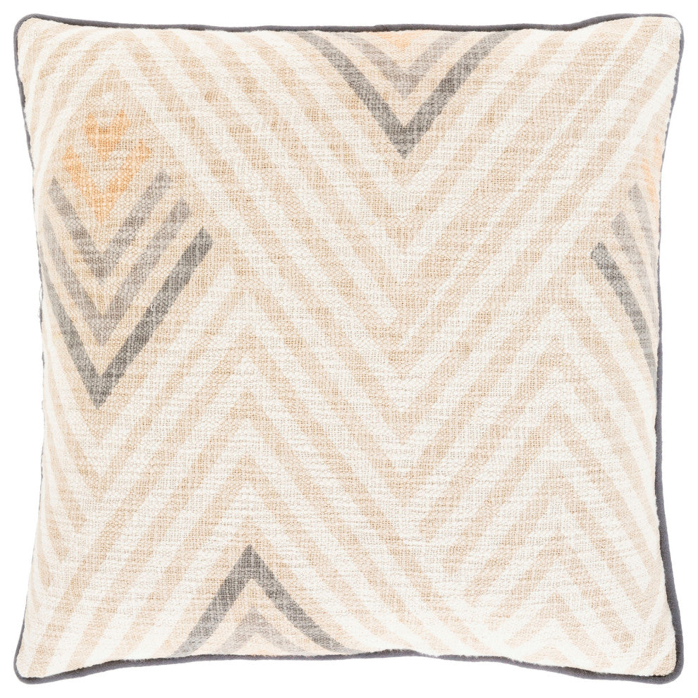 Surya Mila Beige Pillow Shell With Down Insert 18"H X 18"W