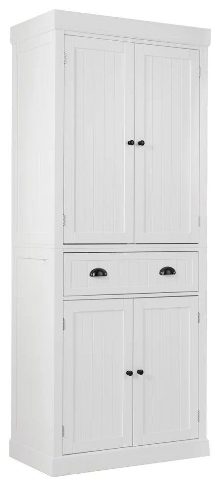 Classic Pantry Cabinet, 2 Large Doors With Drawer & Adjustable Shelves, White