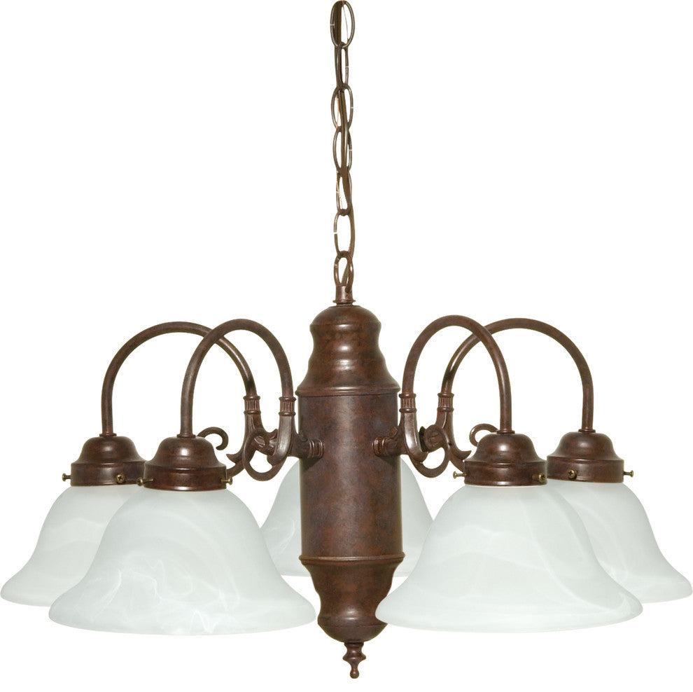 5 Light Chandelier Old Bronze and Alabaster Glass
