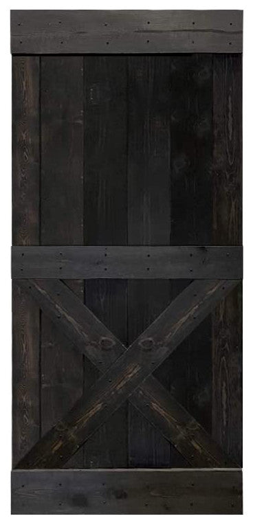 Stained Solid Pine Wood Sliding Barn Door, Charcoal Black, 42"x84", Mini X