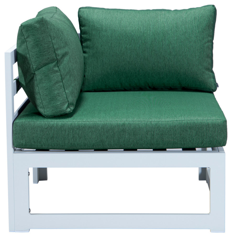 LeisureMod Chelsea 6-Piece Patio Conversation Set, White Aluminum, Green