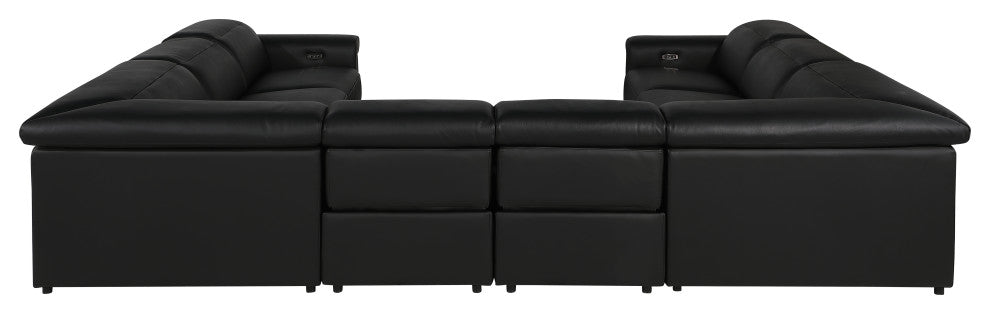 GIOVANNI 8-Piece, 4-Power Reclining Italian Leather Sectional, Black