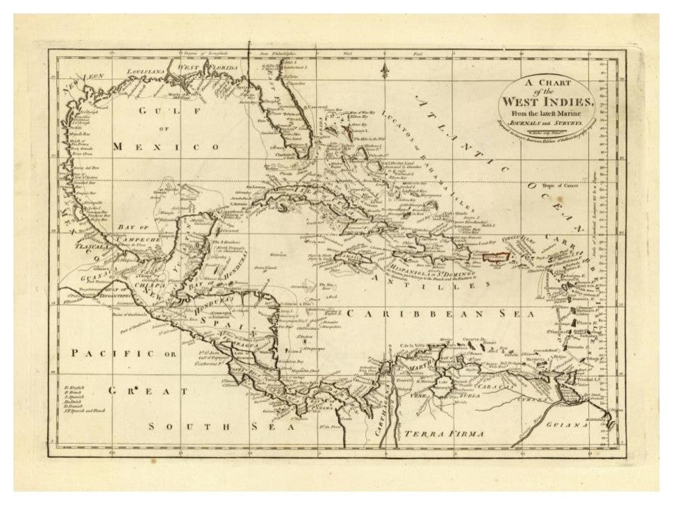 "Chart of the West Indies, 1811" Digital Paper Print by Mathew Carey, 24"x18"