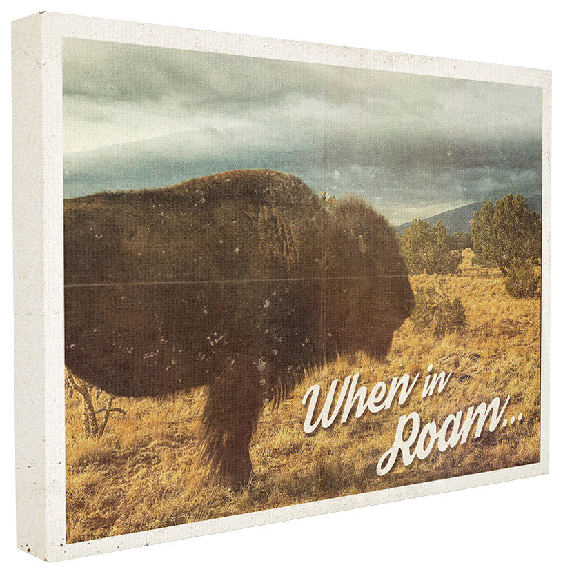 When In Roam Buffalo in a Field Western Scene Postcard Stretched Canvas, 24"x30"