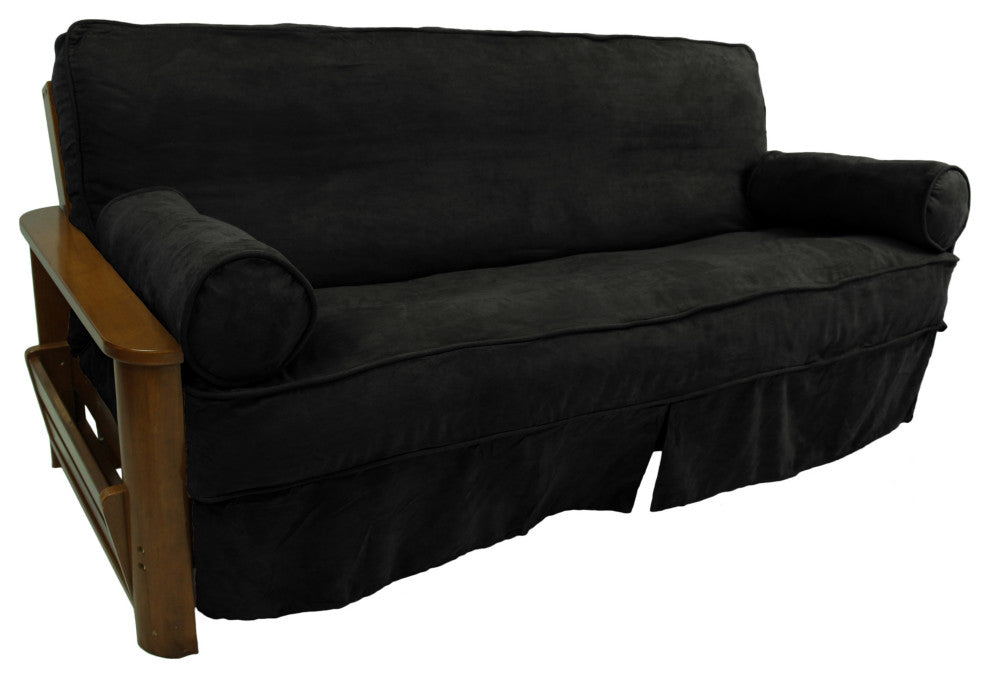 Solid Microsuede Full Futon Slipcover Set, Black