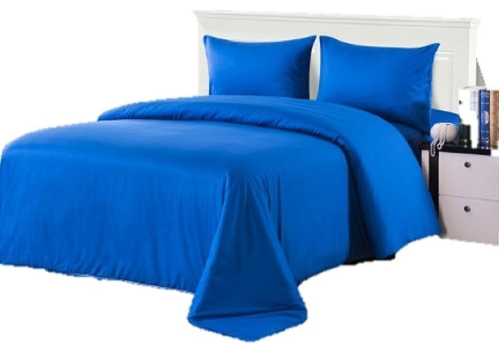 3-Piece 100% Cotton Solid Blue Duvet Cover Set, Full