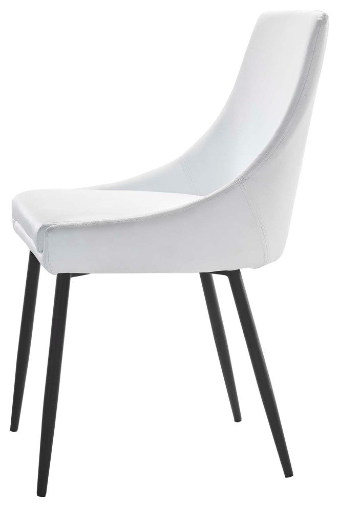 Side Dining Chair, Set of 2, Faux Vegan Leather, Black White, Modern, Bistro