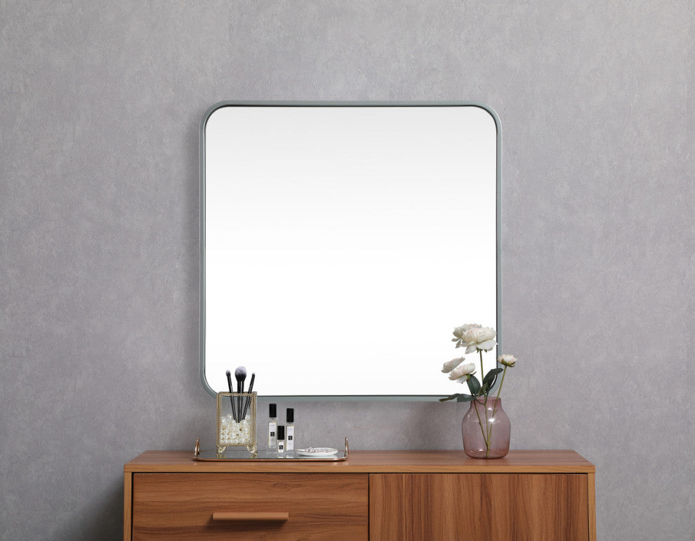 Ellis Soft Corner Metal Square Mirror 24x24 Inch, Silver