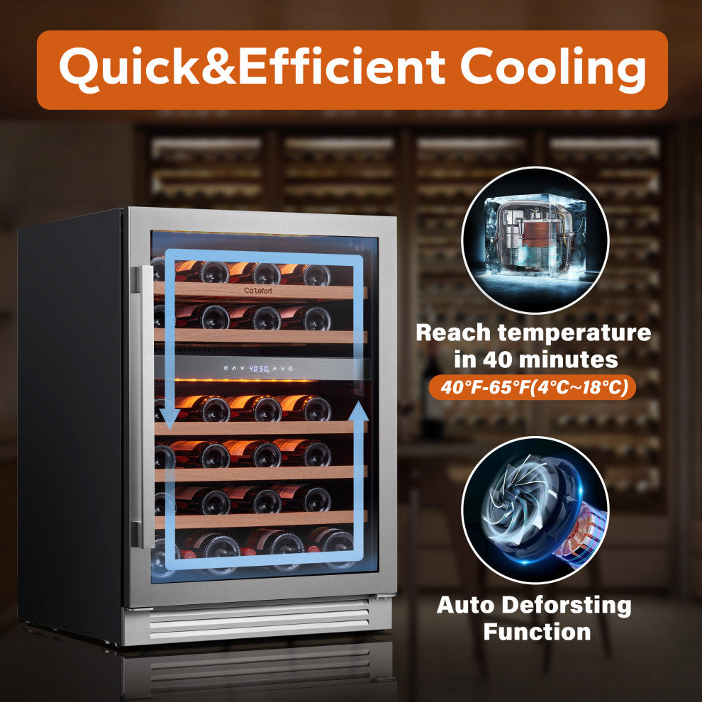 Ca''Lefort 24" 46 Bottle Built-In Wine Cooler Dual Zone Refrigerator Low Noise