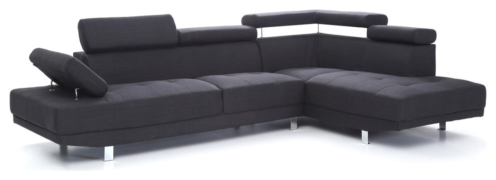 Riveredge 109" W 2 Piece Polyester Twill L Shape Sectional Sofa, Black
