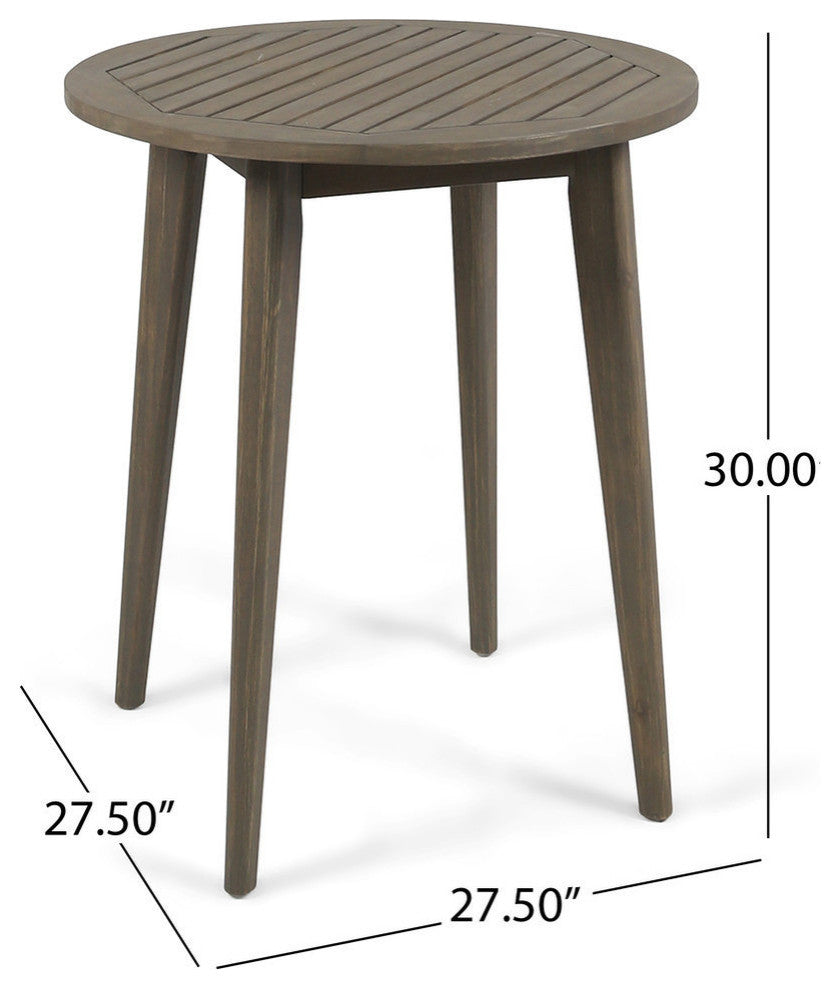 GDF Studio Fitch Outdoor Round Acacia Wood Bistro Table, Gray