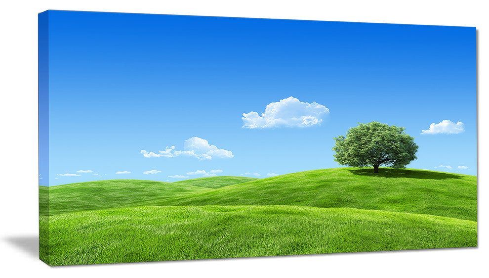 Calm Meadow with Single Tree, Landscape Canvas Art Print, 32"x16"