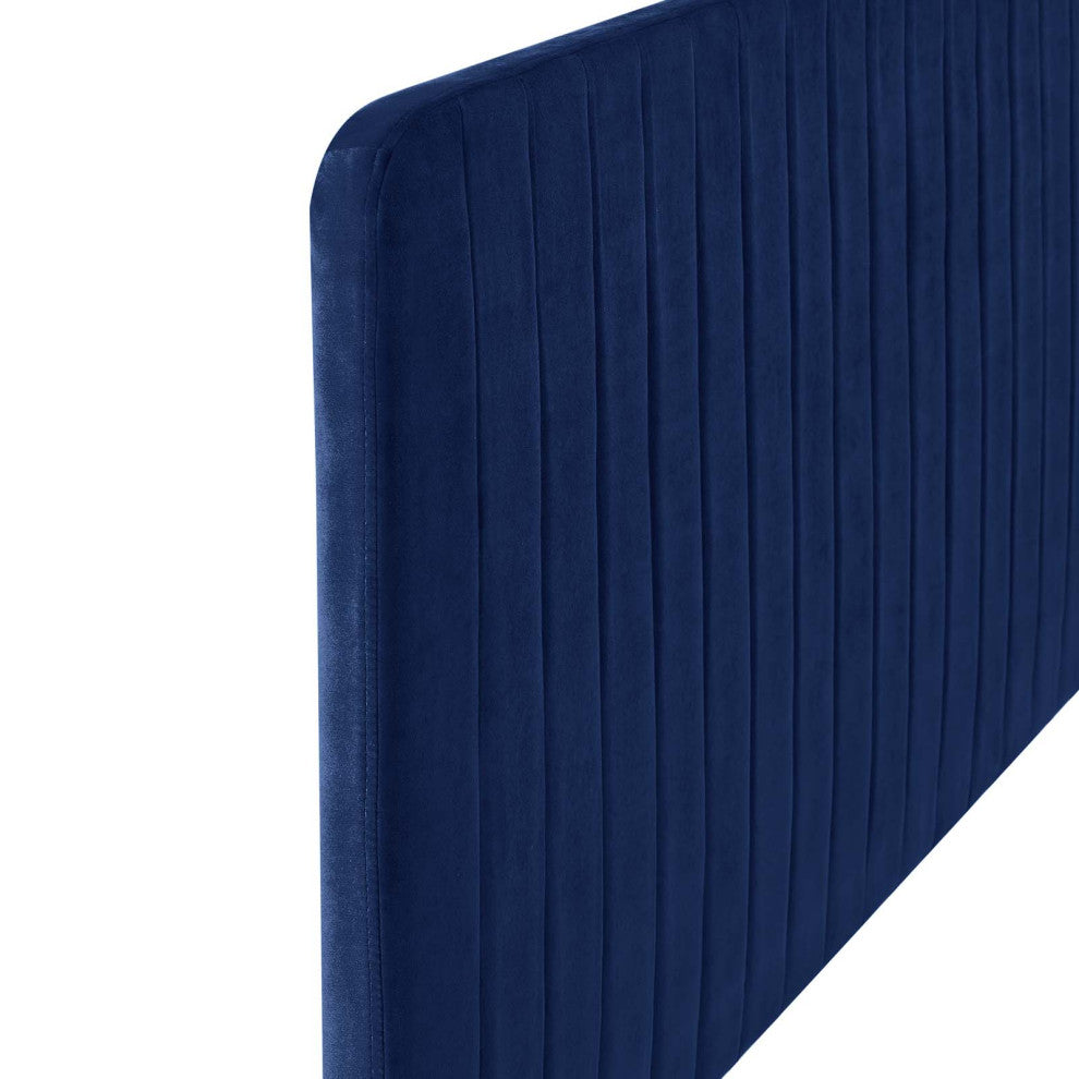 Milenna Channel Tufted Performance Velvet Twin Headboard, Navy