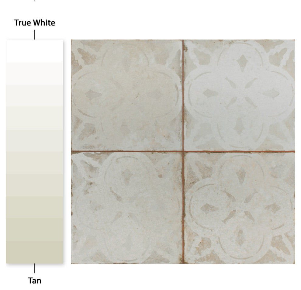 Kings Aurora Encaustic Ceramic Floor and Wall Tile, White, Sample