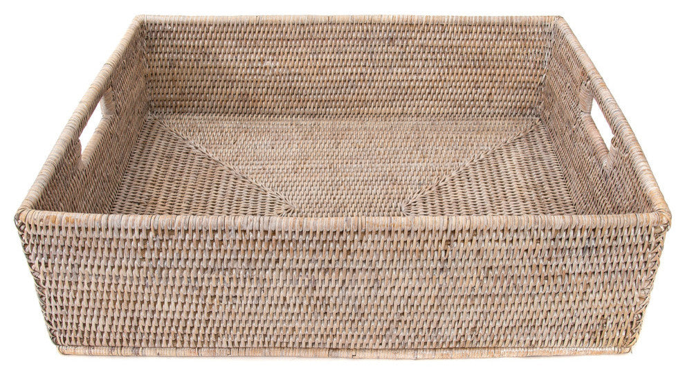 Artifacts Rattan™ Rectangular Basket with Cutout Handles, White Wash, 20"x16"x6"