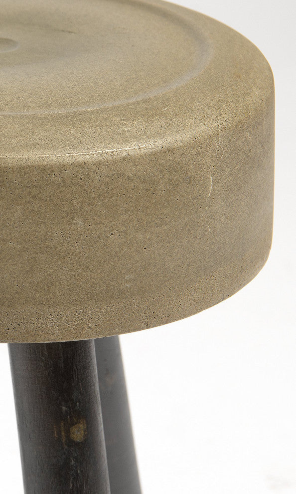 Mini Concrete Stool, Wooden Legs