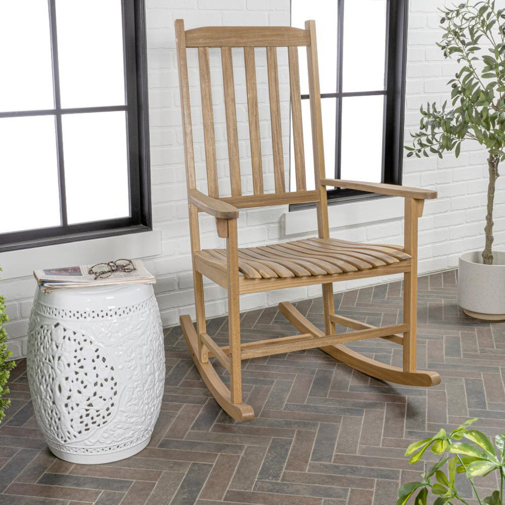 Slat-Back 350-Lbs Support Acacia Wood Outdoor Rocking Chair