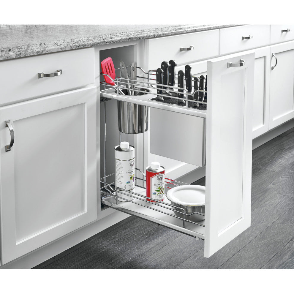 Two-Tier Knife Block Pull Out Organizers With Soft Close, Gray, 11.75"