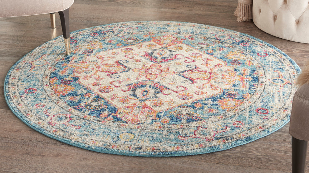 Nourison Passion 4' x Round Ivory/Light Blue Bohemian Indoor Area Rug