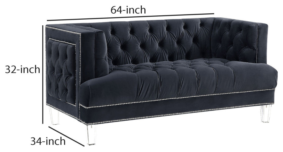 Benzara BM250235 Velvet Fabric Upholstered Loveseat, Black