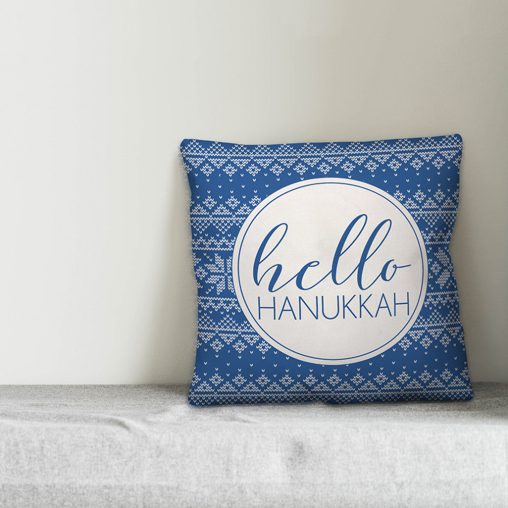 Hello Hanukkah Sweater Pattern 16"x16" Throw Pillow Cover
