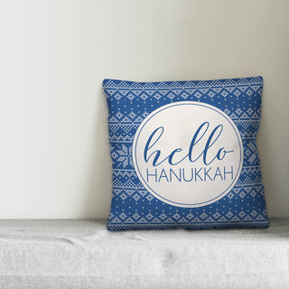 Hello Hanukkah Sweater Pattern 16"x16" Throw Pillow Cover