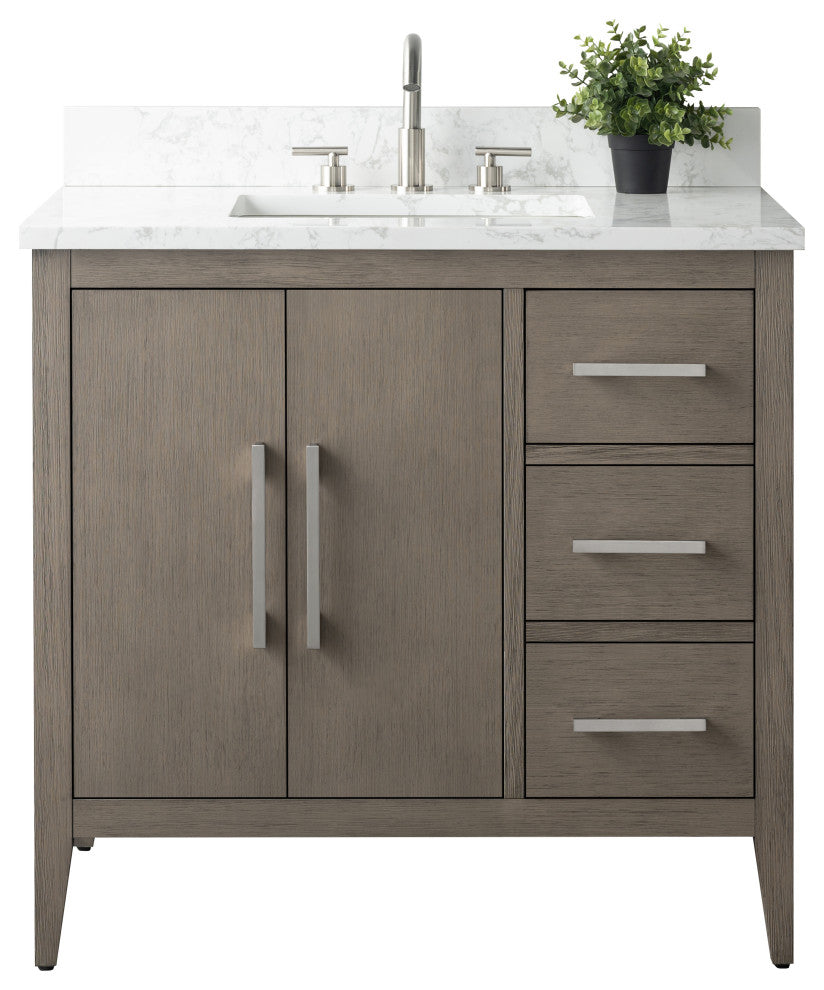 Vanity Art Bathroom Vanity With Sink, Driftwood Gray, 36", Single Sink, Brushed Nickel