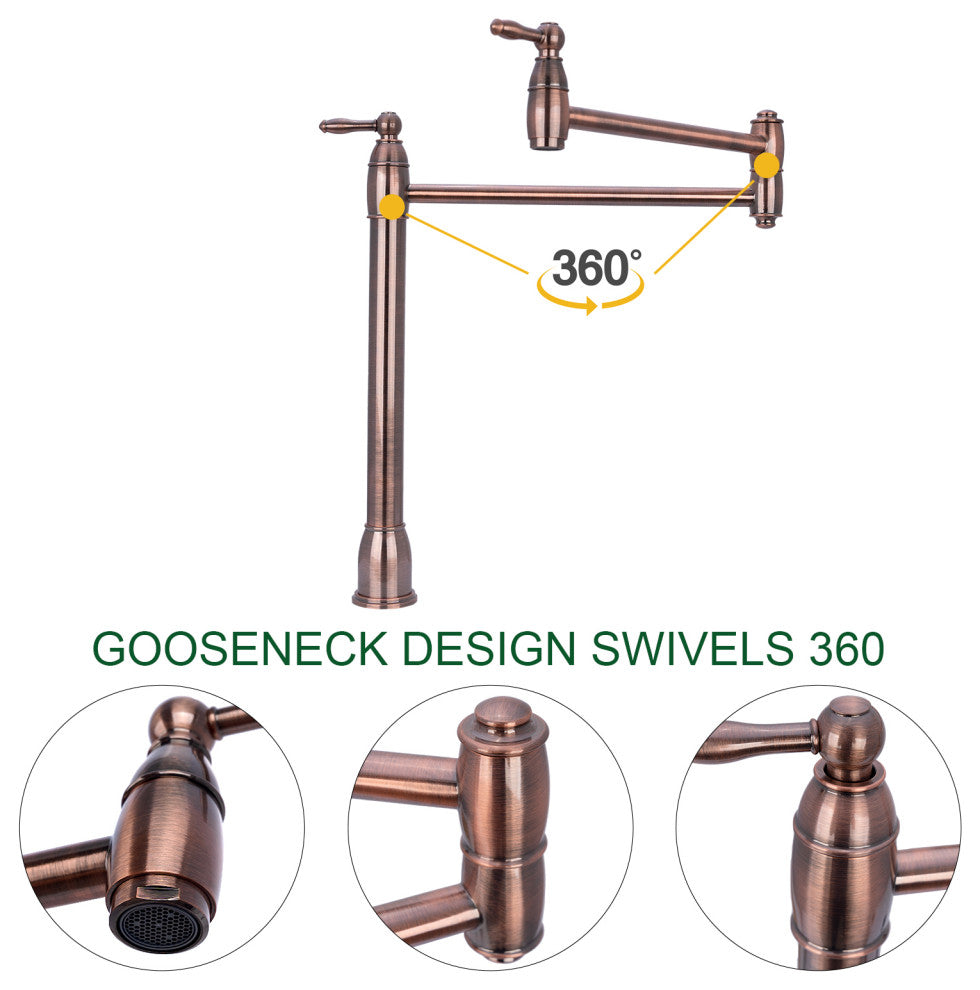 Copper Pot Filler Kitchen Faucet Deck-Mounted, Antique Copper